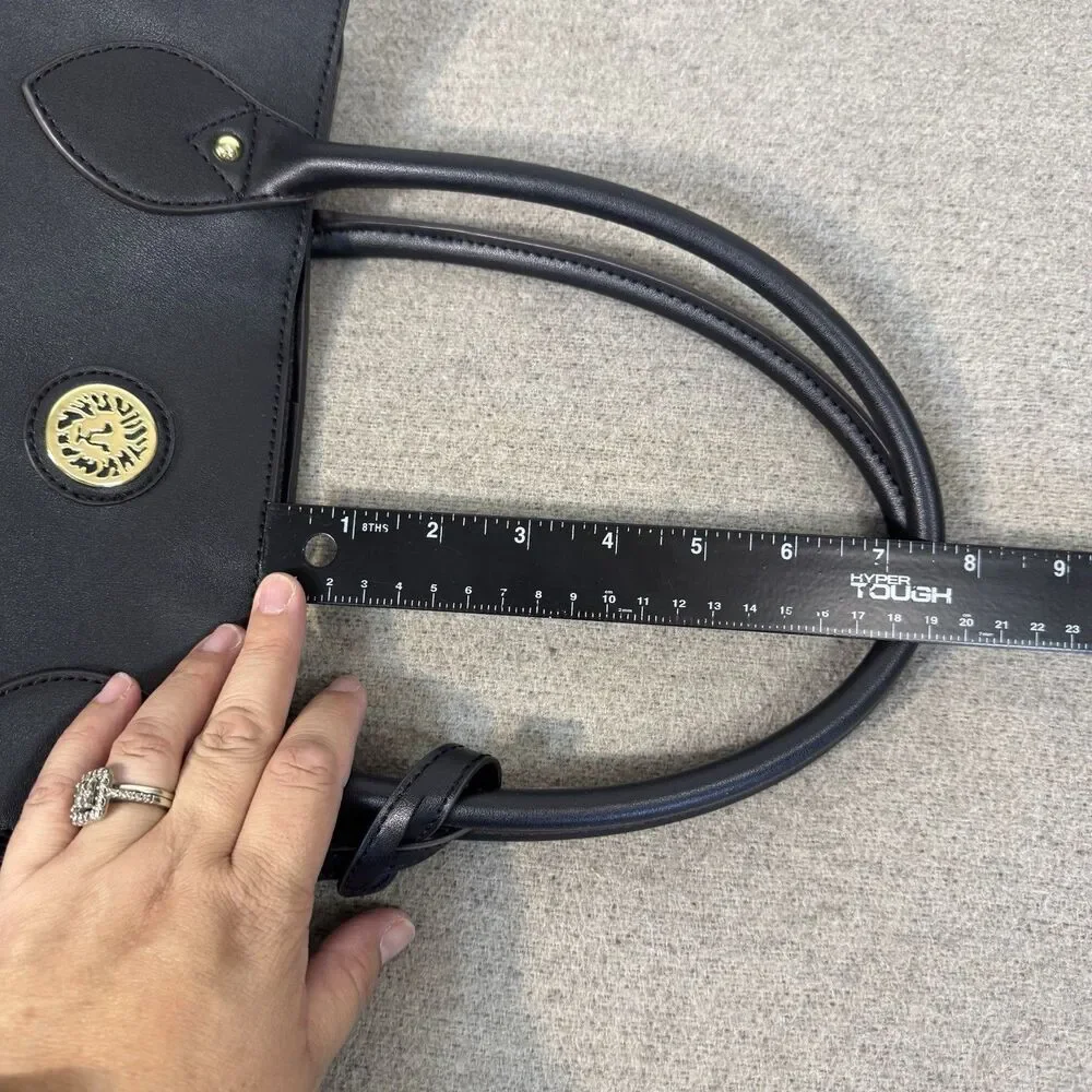 Anne Klein Tote Bag Black Top Handle Purse Tassel Charm Vegan Leather 13x9x6